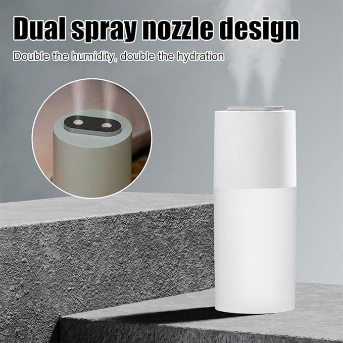 Mini Humidifier, 400ML Portable Air Diffuser with Night Light, Dual Spray Nozzles, 2 Mist Modes, Silent Car Humidifier for Office Home Bedroom