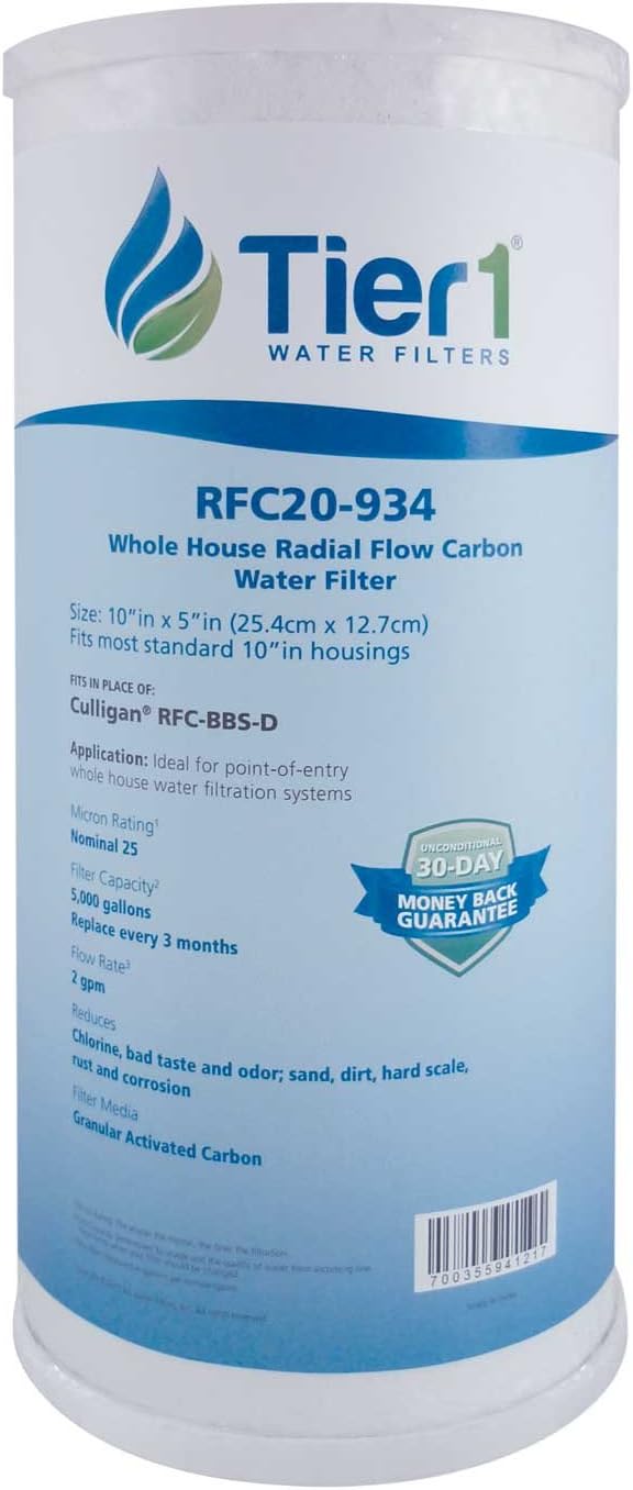 Tier1 25 Micron 10 Inch x 4.5 Inch | Whole House Radial Flow Carbon Block Water Filter Replacement Cartridge | Compatible with Pentek RFC-BB, FXHTC, 155141-43, WRC25HD, Home Water Filter