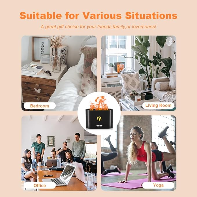 Colorful Flame Aroma Diffuser, Flame Diffuser Humidifier with 7 Changing Colors, 180ml Aromatherapy Diffuser with Waterless Auto-Off Protection for Spa Home Yoga Office Bedroom
