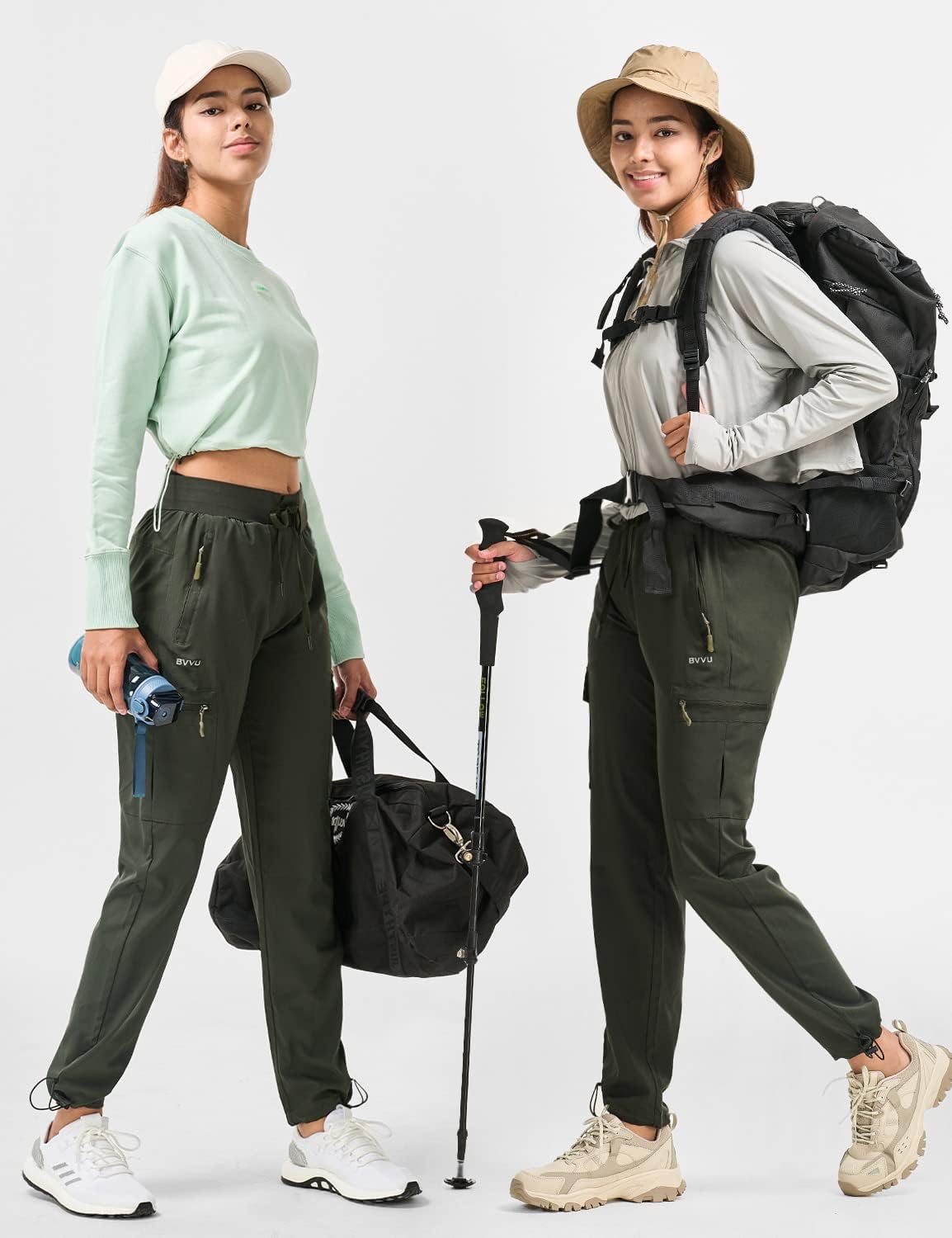 BVVU Women's Hiking Pants Lightweight Quick Dry Travel Outdoor Pants Waterproof Work Cargo Joggers with Zipper Pockets