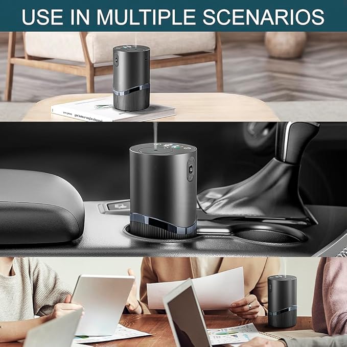 Waterless Essential Oil Diffuser -Aroma Diffuser, Portable Smart Scent Air Machine 1/2/3 & Continuous Mist, Anti-TIPP, Timer Setting and Auto-Off Function (Black)