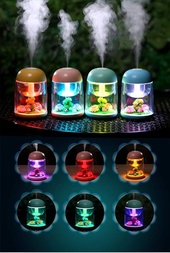 Micro Landscape Humidifier with Changing Led Light,Adjustable Mist Mode, Waterless Auto Shut-off,for Bedroom,Office,Car (pink)