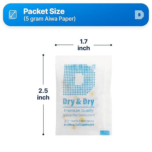 Dry & Dry Orange Indicating Silica Gel Packets Desiccants - Food Safe Silica Gel Packets, Desiccant Packs for Food Storage - Orange - 50 Packets (5 Gram)