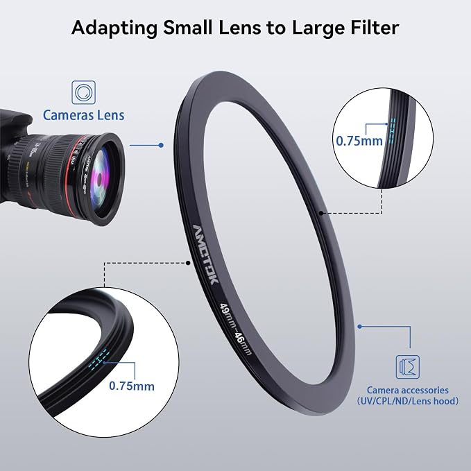 49mm Lens to 46mm Camera Lens Adapter, 49mm-46mm Filter Step-Down Ring - Image 3