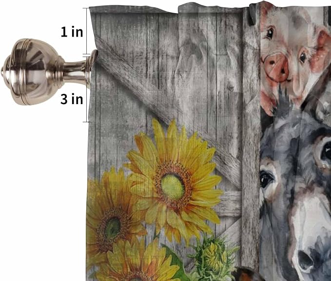 Farmhouse Bedroom Curtains 63 Inches length, Vintage Sunflowers Animals Printed - Image 6