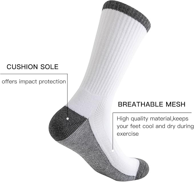 JOYNÉE 8 Pairs Mens Breathable Athletic Crew Socks Arch Support Cushioned Socks for Hiking Sports Running,Sock Size:10-13-FlexoryFit