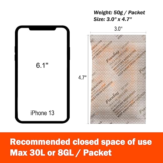 40Packs x 50Gram Fonday Rechargeable Silica Gel Desiccant Packets Food Grade Fast Reactivate Desiccant Bags Moisture Indicating Orange to Green