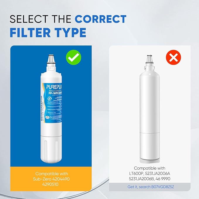 PUREPLUS 4204490 Replacement For Sub Zero, Sub-Zero 4204490, 4290510 Refrigerator Water Filter, 2 Pack