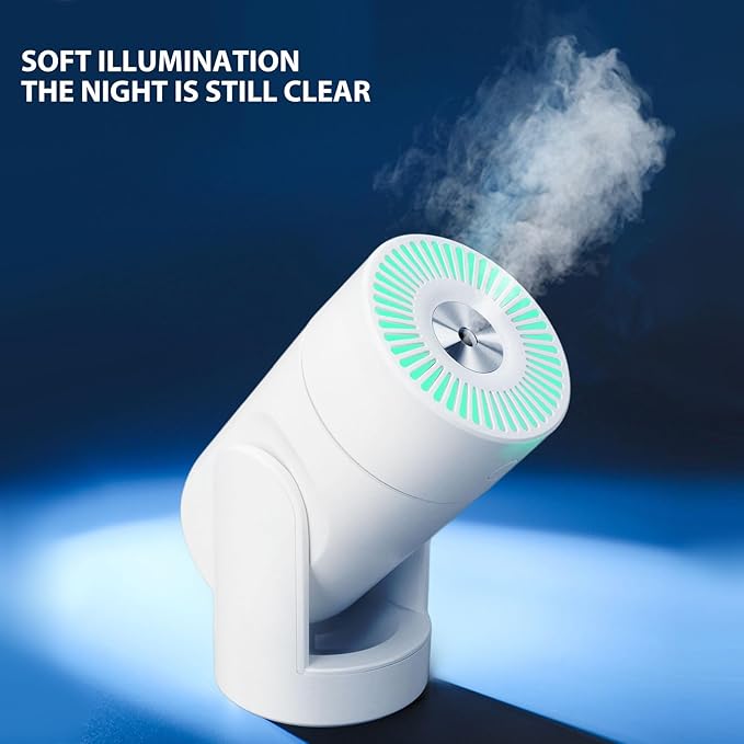 Portable Mini Humidifier,USB Automatic Rotating Super Quiet Small Desktop Cool Mist Humidifier for Bedroom Office Car Travel (White)