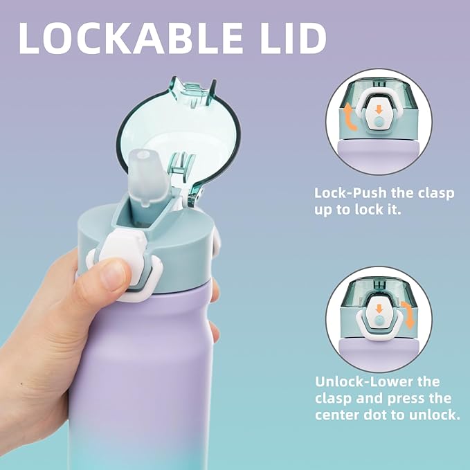 Insulated Water Bottle with Straw and Carry Loop,18 oz Stainless Steel Double Wall Vaccum Metal Water Flask with Leak-proof Lid,Oasis-FlexoryFit