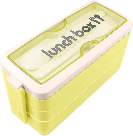 Iteryn Bento Box Lunch Box, 3 Layers Stackable Lunch Containers with Compartments-Leakproof Eco-Friendly Meal Prep Containers-FlexoryFit
