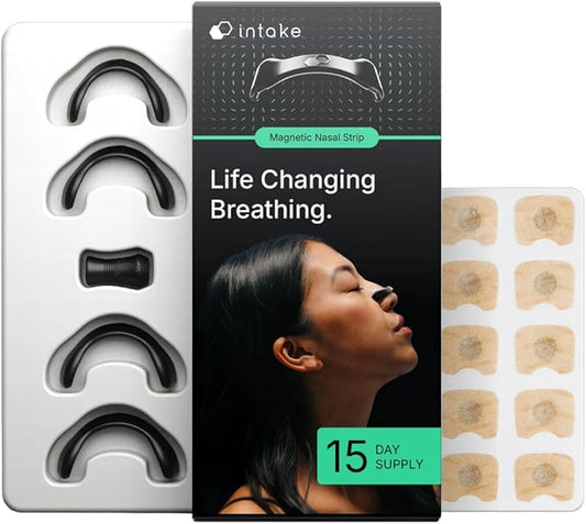 Intake Breathing Nasal Strip Starter Kit (15 Count, Black) - Boost Oxygen Intake, Reduce Snoring, Improve Sleep Quality - Sweat Resistant, Skin Safe Nasal Strips - Extra Strength Snoring Solution-FlexoryFit