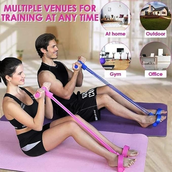21 Fitness Resistance Bands - 4 Tube Pedal Ankle Puller, Yoga Handle Bands Exerciser Multifunction Trainer Tension Rope for Body, Abdomen, Waist, Arm, Tummy Exercise Stretching Training ( Color : Gray-FlexoryFit