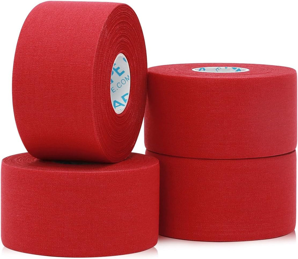 OK TAPE Athletic Sports Tape（4 Packs) - 45ft Per Roll Very Strong Tape for Athlete & Sport Trainers & First Aid Injury Wrap, Perfect for Fingers Ankles Wrist on Bat, Hockey Stick - Red