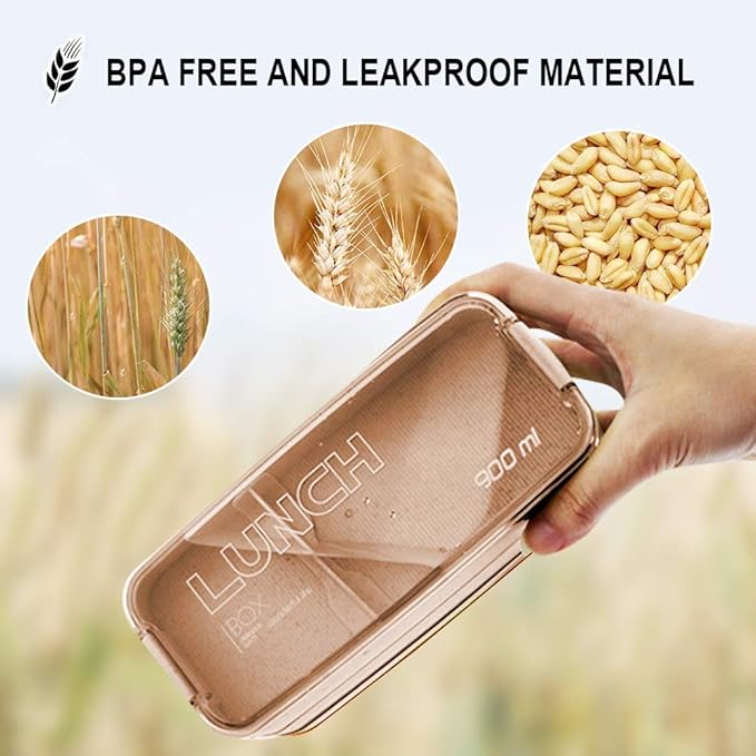 Iteryn Bento Adults Lunch Box, Stackable Bento Box, 3-In-1 Compartment - Wheat Straw, Leakproof Bento Lunch Box Meal Prep Containers-FlexoryFit