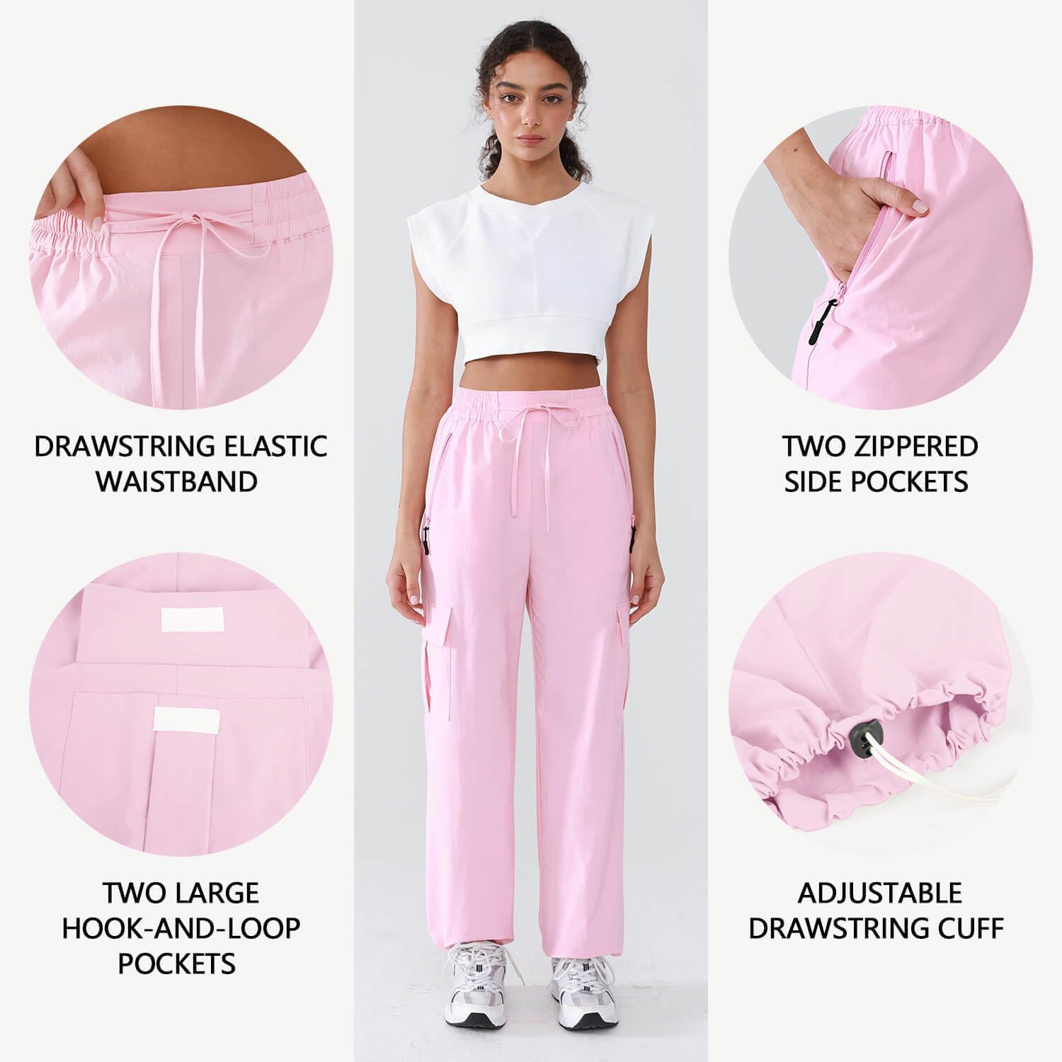 Hiking Pants Women Lightweight Cargo Pants Quick Dry Water Resistant Outdoor Travel Pants with Zipper Pockets
