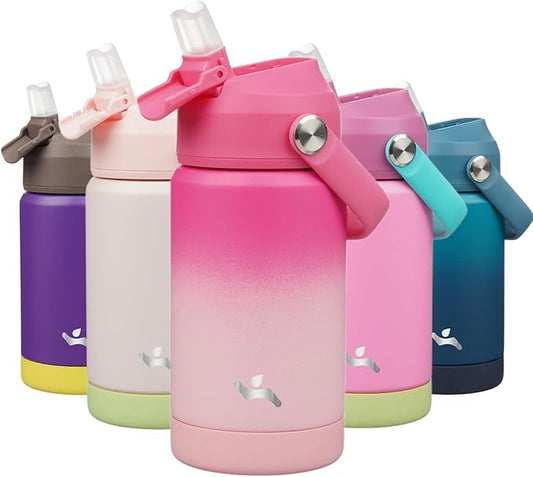 Insulated Water Bottle with Straw Lid,12 oz Stainless Steel Vacuum Metal Bottle with Silicone Handle,Cherry Blossom-FlexoryFit
