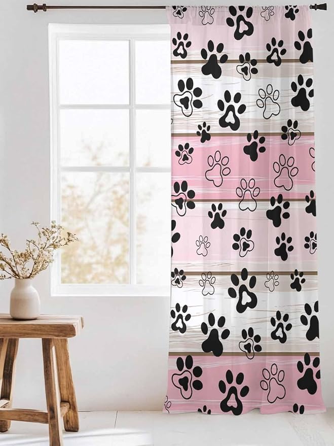 Sheer Curtains 96 Inches Long, Vintage Farmhouse Country Wooden Grain Privacy - Image 3