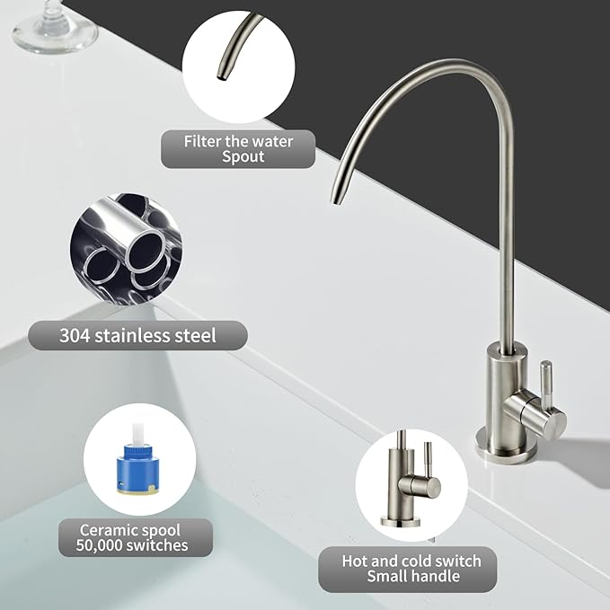Drinking Water Faucet - Stainless Steel 304, Fits Most RO Units or Water Filtration Systems, Non-Air Gap