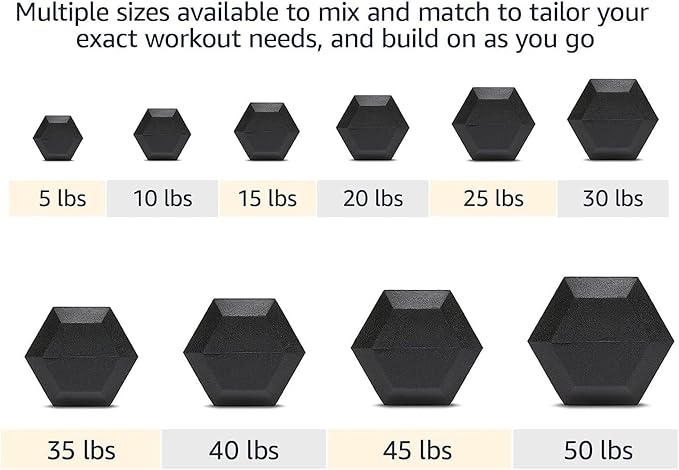 6-10 Pair Iron and Rubber Dumbbell Set 350/450 and 550 lbs 5-50 lbs Hand Free Weight for Strength Hex Coated Weights with Vertical Storage Rack Home Gym 5-50 lb - Black-FlexoryFit