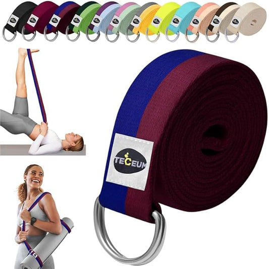 TECEUM Yoga Strap & Mat Strap – 2 IN 1 – Cotton – 6 ft 8 ft 10 ft (30+ colors) – Adjustable Non-Slip Belt for Yoga, Pilates, Stretching, Physical Therapy, Fitness & Home Workout – For Carrying Mats-FlexoryFit