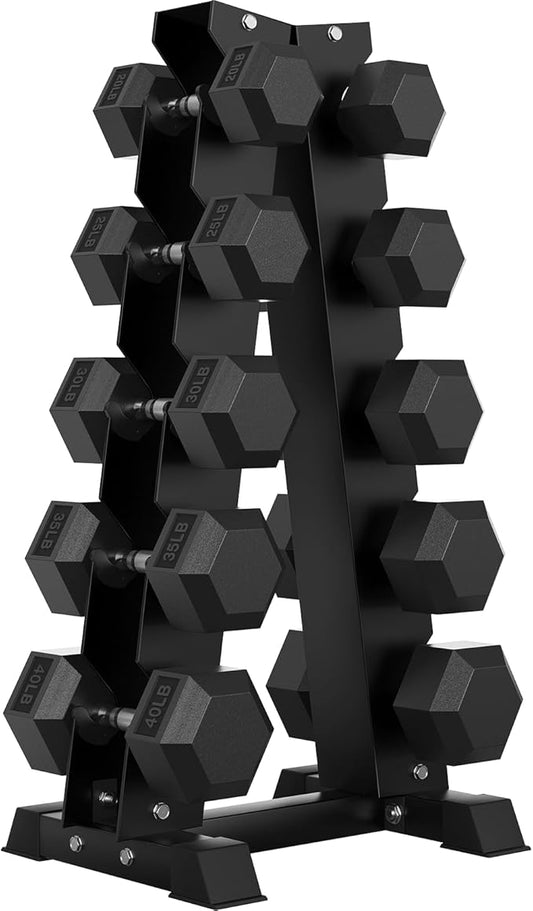 Hex Dumbbell Sets with Rack, 60-550 lb Rubber Encased Exercise & Fitness Dumbbells Set with Rack Option, Hand Weight for Strength Training, Weight Dumbbells-FlexoryFit