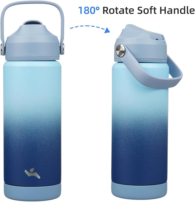 Insulated Water Bottle with Straw Lid,18 oz Stainless Steel Vacuum Metal Bottle with Silicone Handle,Sky-FlexoryFit