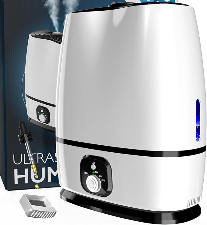 Everlasting Comfort Cool Mist Humidifiers for Bedroom 6L - Humidifier Large Room No-Filter, Quiet Air Humidifier for Plants, Allergies, Dry Skin, Congestion, 50 Hr Run Time