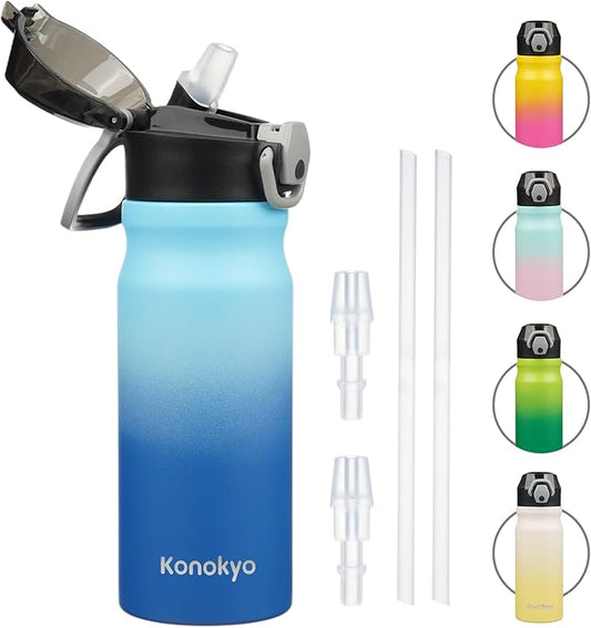 Insulated Water Bottle with Straw and Carry Loop,18 oz Stainless Steel Double Wall Vaccum Metal Water Flask with Leak-proof Lid,Sky-FlexoryFit