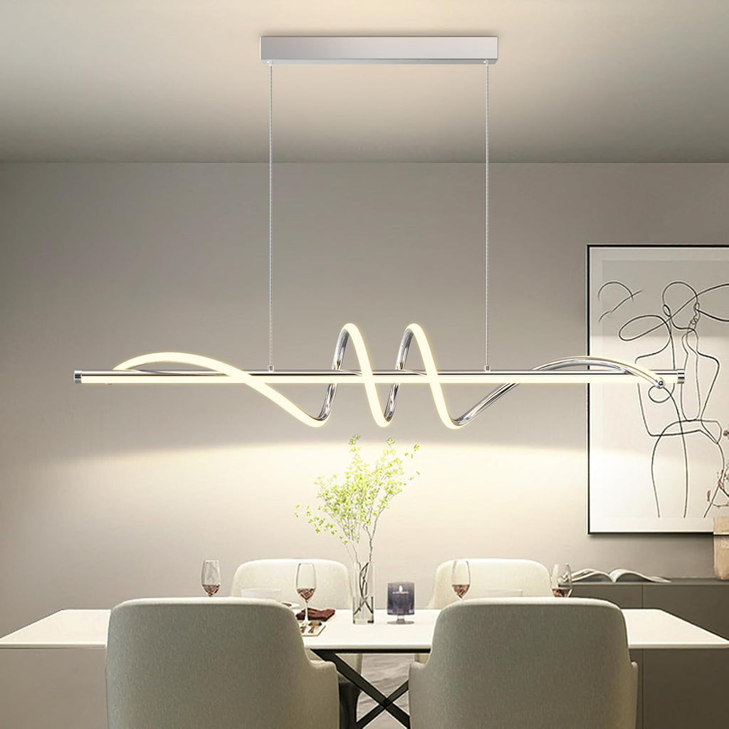 Modern LED Pendent Lights Kitchen Island,3000k-6000K Adjustable Color Dining Room Light Fixture,Dimmable with Remote Control Aluminum for Kitchen, Living, Dining,Bedroom(39in Chrome Silver