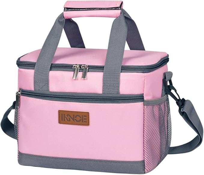 iknoe Large Foldable Cooler Bag, 8.5L Insulated Lunch Bag, Leakproof Lunch Cooler Tote with Multi-Bag Design Suitable for Beach, Picnic and Office Use, Pink 15-Can-FlexoryFit