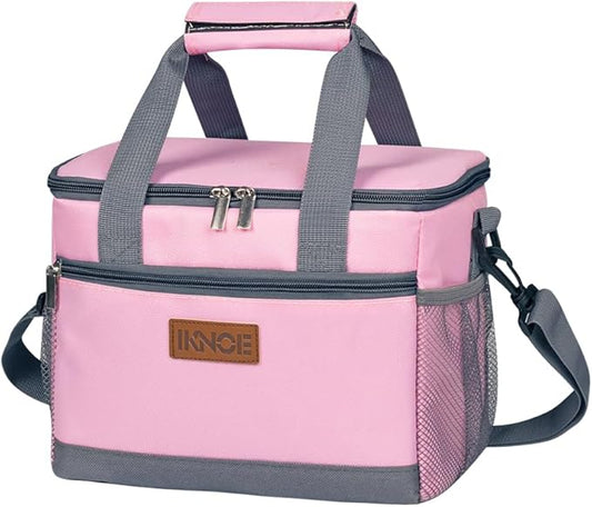iknoe Large Foldable Cooler Bag, 8.5L Insulated Lunch Bag, Leakproof Lunch Cooler Tote with Multi-Bag Design Suitable for Beach, Picnic and Office Use, Pink 15-Can-FlexoryFit
