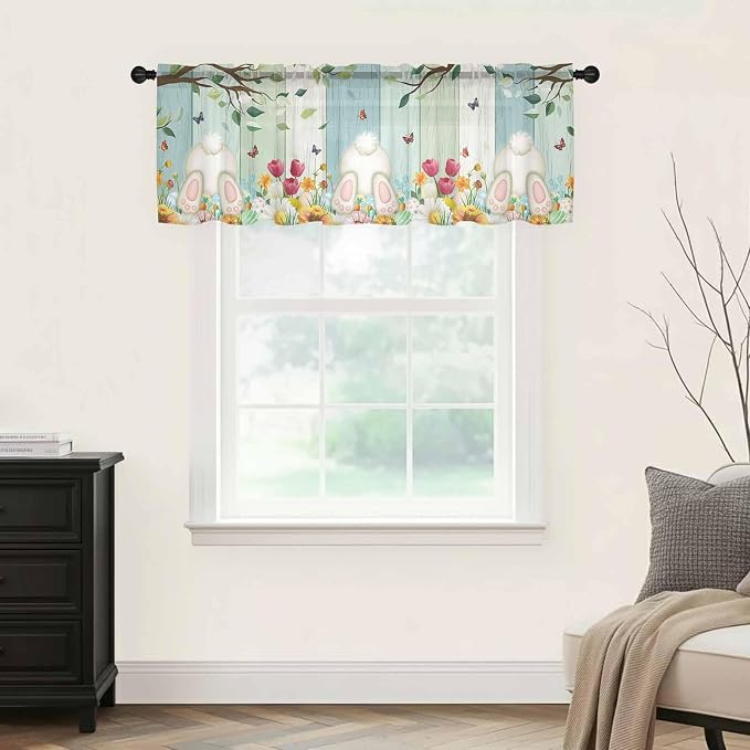 Easter Sheer Valances for Windows 54"x18", Light Filtering Kitchen Curtains - Image 9