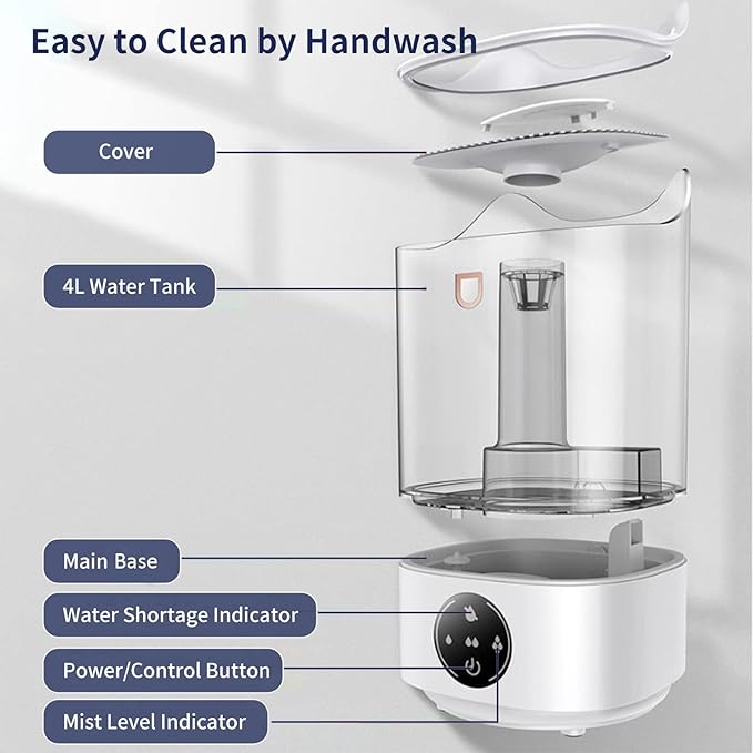 Cool Mist Humidifier, 3.5LTop Fill Ultrasonic Air Humidifier for Bedroom Baby Nursery, portable Large Capacity Humidifier for Home Office Plants.4mode,Quiet, Auto Shut Off, BPA Free. White