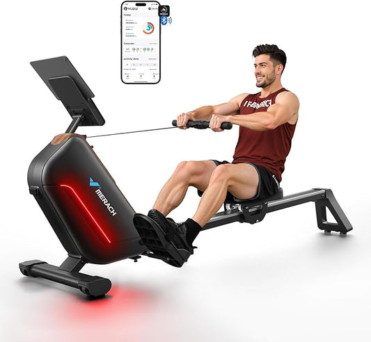 MERACH Rowing Machines for Home, Powerful Electromagnetic Row Machine with 51.2" Extended Rail, 16-Level Handle Resistance Adjustment Rower, 350 LBS Load Capacity, Ergonomic Comfort Seat, Easy Storage-FlexoryFit