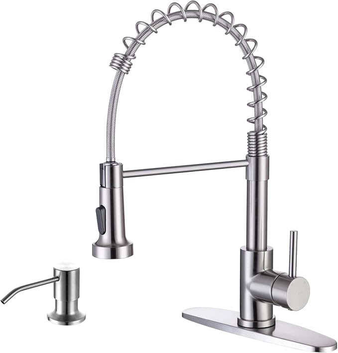 WEWE Kitchen Sink Faucet with Soap Dispenser, Kitchen Faucet with Pull Down by WEWE