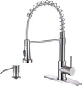 WEWE Kitchen Sink Faucet with Soap Dispenser, Kitchen Faucet with Pull Down Sprayer Stainless Steel Single Handle High Arc Pull Out Brushed Nickel Faucet for Bar Laundry RV Utility Sink