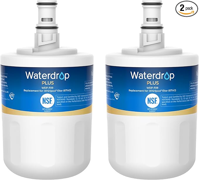 Waterdrop Plus 8171413 Refrigerator Water Filter, Replacement for Whirlpool® 8171413, EDR8D1, Kenmore® 46-9002, NLCS200, NSF 401&53&42 Certified, 𝐑𝐞𝐝𝐮𝐜𝐞 𝐏𝐅𝐀𝐒, Pack of 2