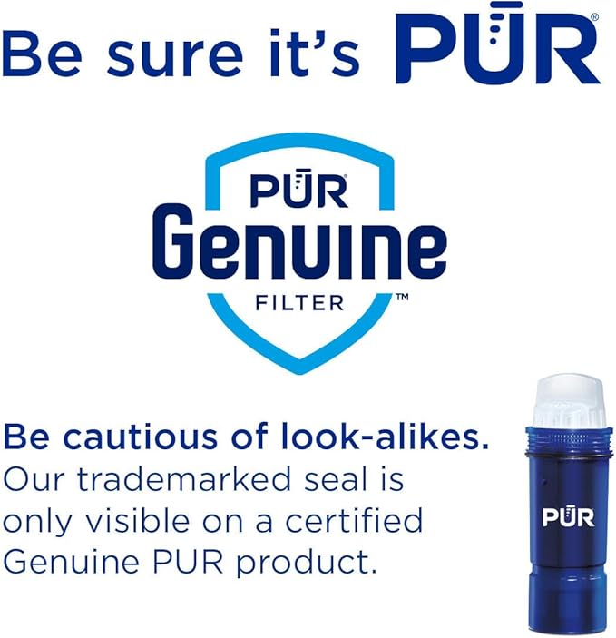 PUR Plus 7-Cup Water Pitcher, 1 Lead-Reducing Filter, Cleaner, Great-tasting Water, Dishwasher Safe, Powerful Filtration, Filter Change Light Indicator, LockFit Cap Design - White