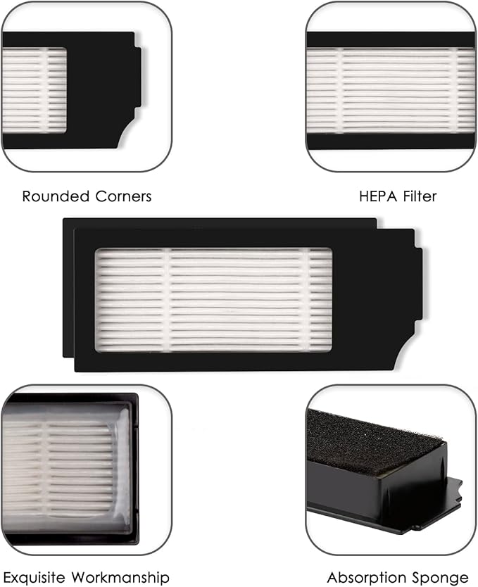 (5 Pack) N20 Plus HEPA Filter Compatible With ECOVACS DEEBOT N20 Plus/ N20 Pro Plus/ X1 Omni/ T10/ T10 Plus/ T10 Turbo/ T10 Omni, Robot Vacuum Filter Kit, Replacement Filters Accessories, Black