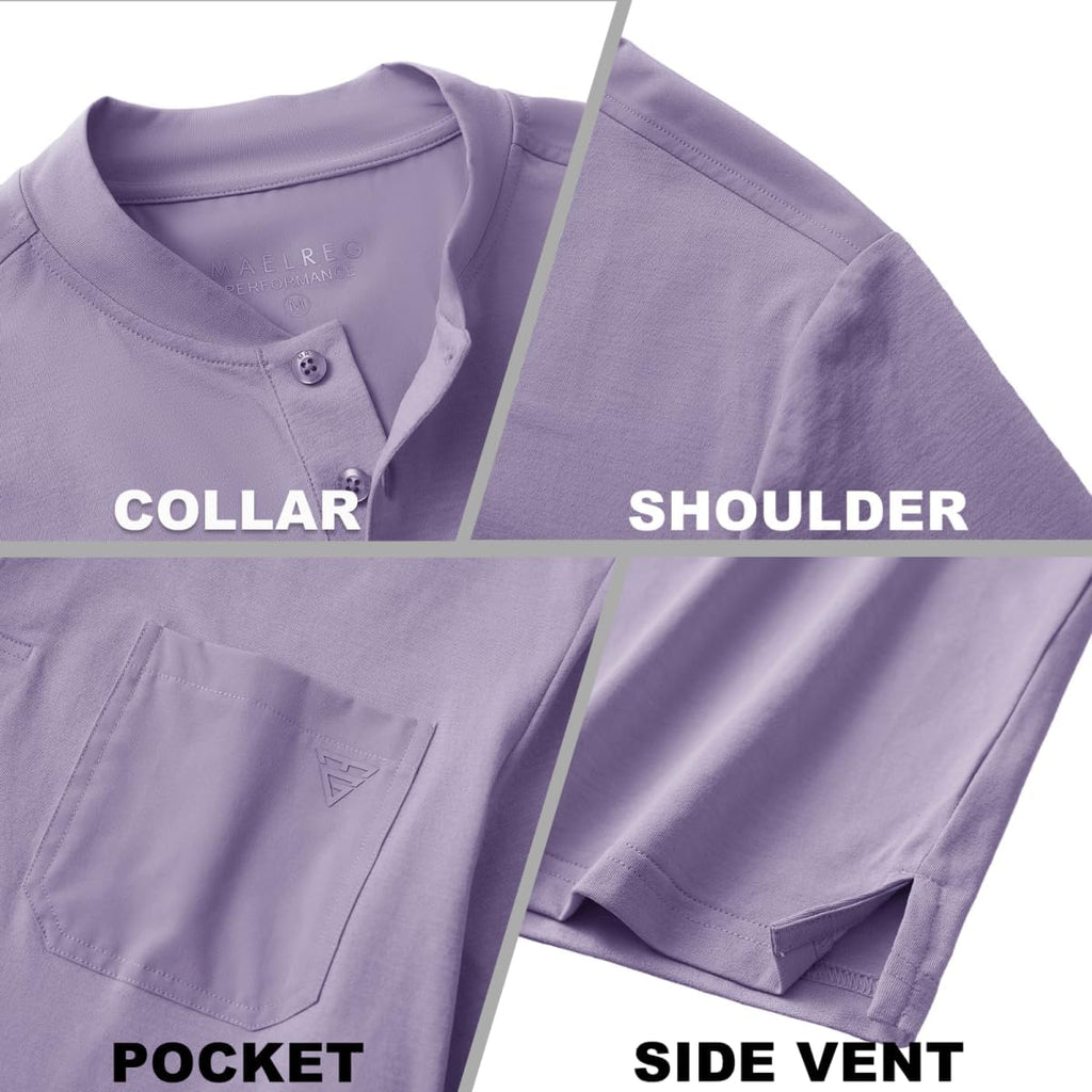 M MAELREG Collarless Golf Shirts for Men Dry Fit Moisture Wicking Performance Solid Casual Mens Henley Shirts Short Sleeve