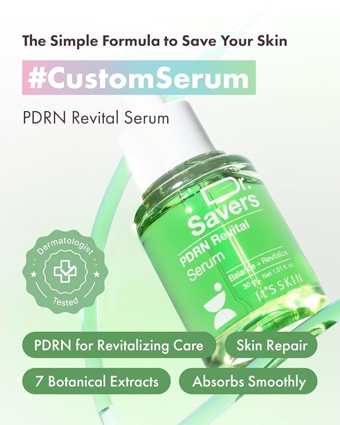 IT’S SKIN Dr.Savers PDRN Revital Serum 1.01 fl.oz, Hydrating and Rejuvenation Face Serum with PDRN and Plant Based Complex, Skin Barrier Support and Lightweight, Sensitive Skin, Korean Skincare-FlexoryFit