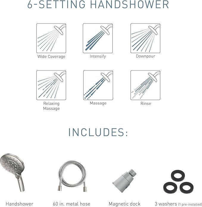 Moen 26112SRN Engage Spot Resist Brushed Nickel Six-Function Removable Handheld Showerhead with Magnetic Docking System, 5.5-Inch