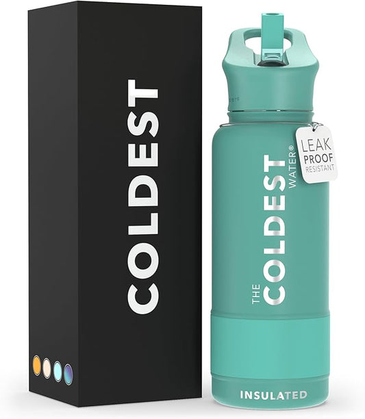 Coldest Insulated Water Bottle with Straw Lid - Stainless Steel Metal Insulated Bottle for Men & Women (Terraform Green, 32 oz)