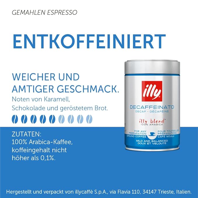 illy Ground Coffee Espresso - 100% Arabica Beans – Classico Decaf Roast - Notes of Caramel, Toasted Bread & Chocolate - Rich Aromatic Profile - No Preservatives – 8.8 Ounce-FlexoryFit