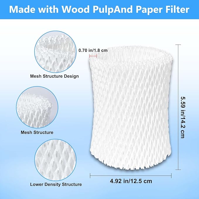 6 Pack Humidifier Wicking Replacement Filter Compatible with Canopy Bedside Humidifier ONLY, Made with Wood Pulp & Paper Filter