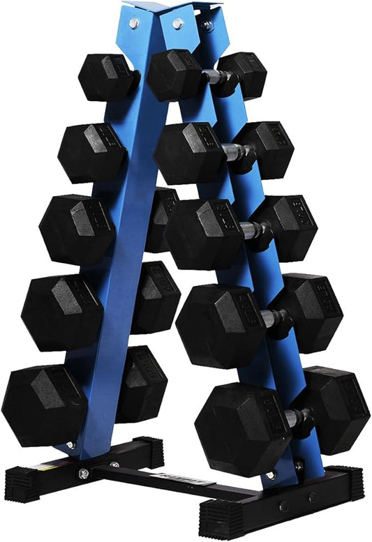 RitFit 250LB/300LB Rubber Hex Dumbbell Sets with Weights Rack, Multiple Color Choices Available, Great Gym Equipment for Home, Strength Training, Workouts-FlexoryFit