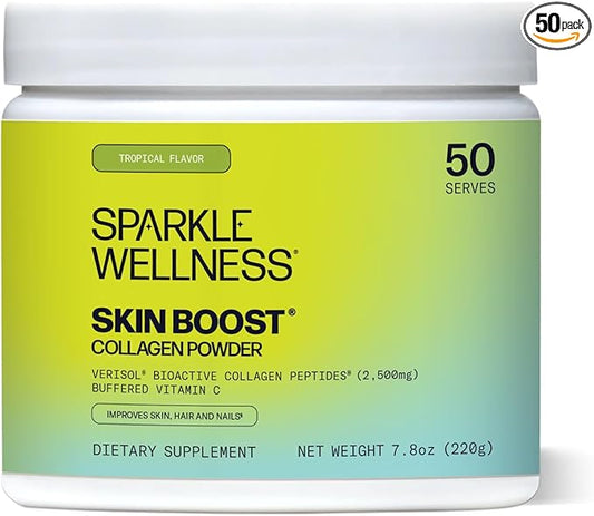 Hydrolyzed Collagen Powder - Sparkle Skin Boost (Tropical Coconut Pineapple) [50-Serves] Verisol Collagen Hydrolysate Protein Powder Vitamin C Paleo Non-GMO Gluten Free Beauty Supplement Drink-FlexoryFit