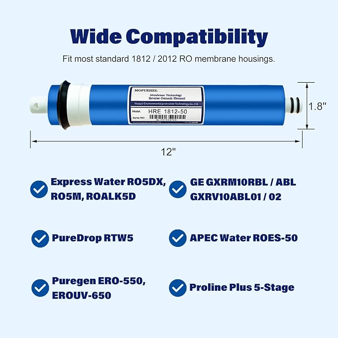 50 GPD Reverse Osmosis Membranes, RO Membrane Filter Replacement, Compatible for RO5DX / RO5DXC / RO5XBN / RO5XCBN RO5M / RO5MX2 / RO5MXBN / RO5MXC / ROES-50 / MEM-ES-50 / GXRM10RBL (1 Pack)