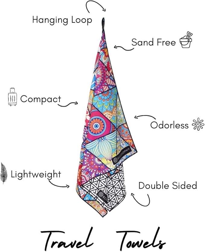 ECCOSOPHY Microfiber Beach Towel - Sand Free Towels are Quick Dry, Light Weight, Super Absorbent - Perfect Pool, Travel, Cruise, Camping Essentials - Oversized Extra Large for Adults 71x35 in-FlexoryFit